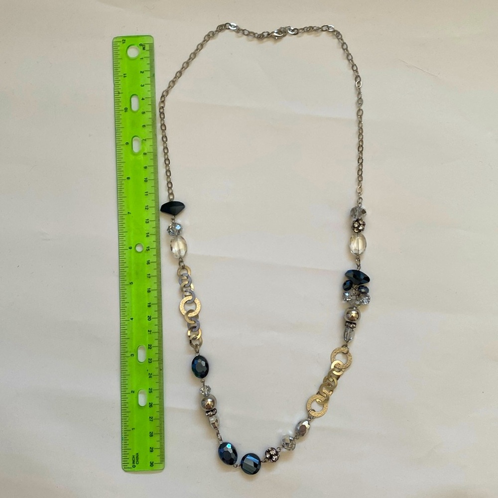 Vintage Semi-Precious Beaded Long Necklace Silver, Black